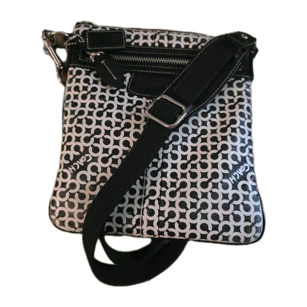 Coach Bag Penelope Op Art Crossbody Swing Pack Black, White 42206 Coated Canvas
